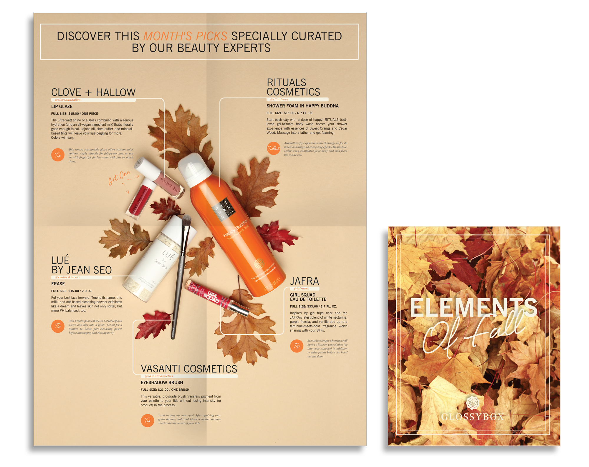 Map fold product card insert with information about the campaign and details about each product in the box.
