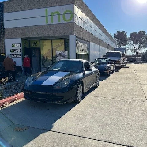 Local PCA club met at the shop before taking off for a road trip to Cambria...Our 996RR is on the road undergoing shakedown testing so we had it on display.