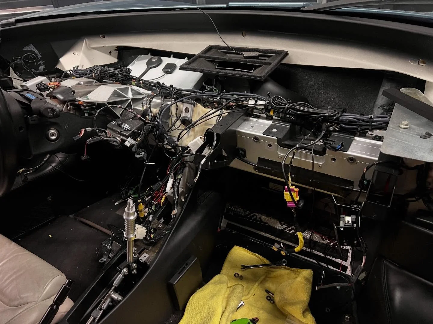 Lotus Evora dash replacement.  Some wild wiring gets exposed and tidied up!