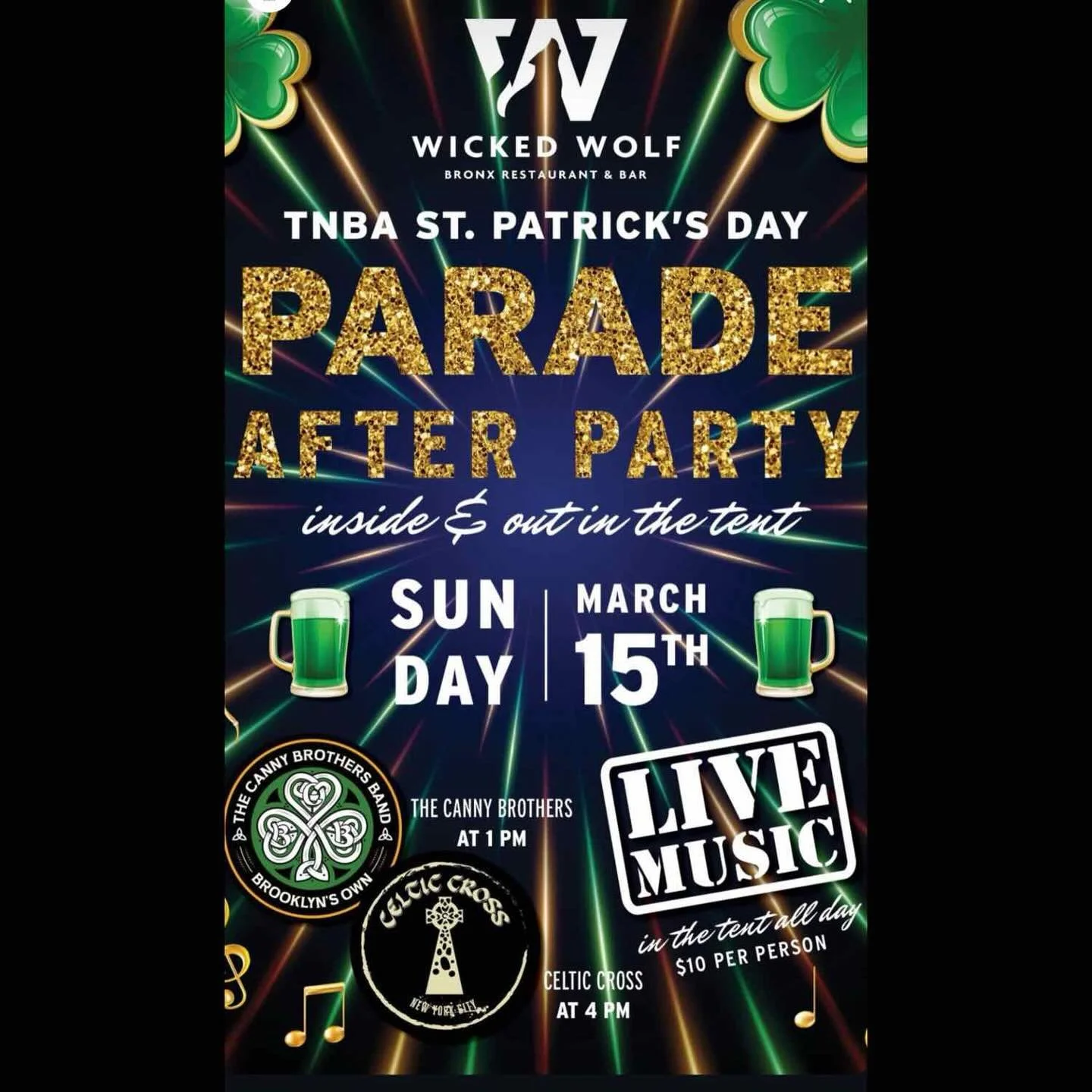 We&rsquo;re back this Sunday under the big tent at the @wickedwolfbx for this year&rsquo;s TNBA St. Patrick&rsquo;s Day Parade after party!! Get there early to get yourselves a great spot!! #brooklynsown #cbb #wickedwolf #throggsneckstpatricksdaypara