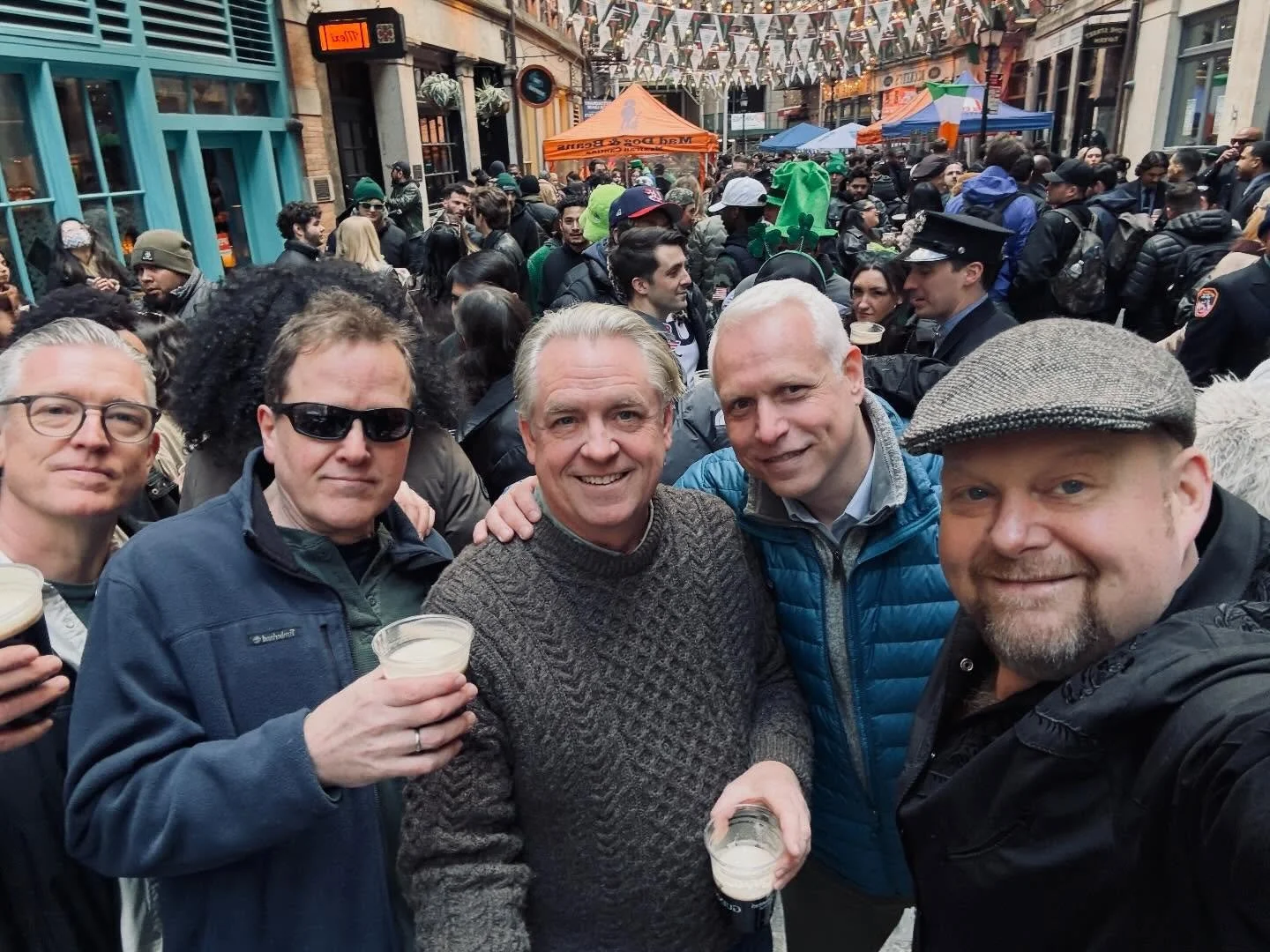 Stone Street is jumping, come on down!!!! We go on at 6pm!! #brooklynsown #cbb #celticrootsrock #ulyssesstonestreet #bestparadeafterpartyinnyc