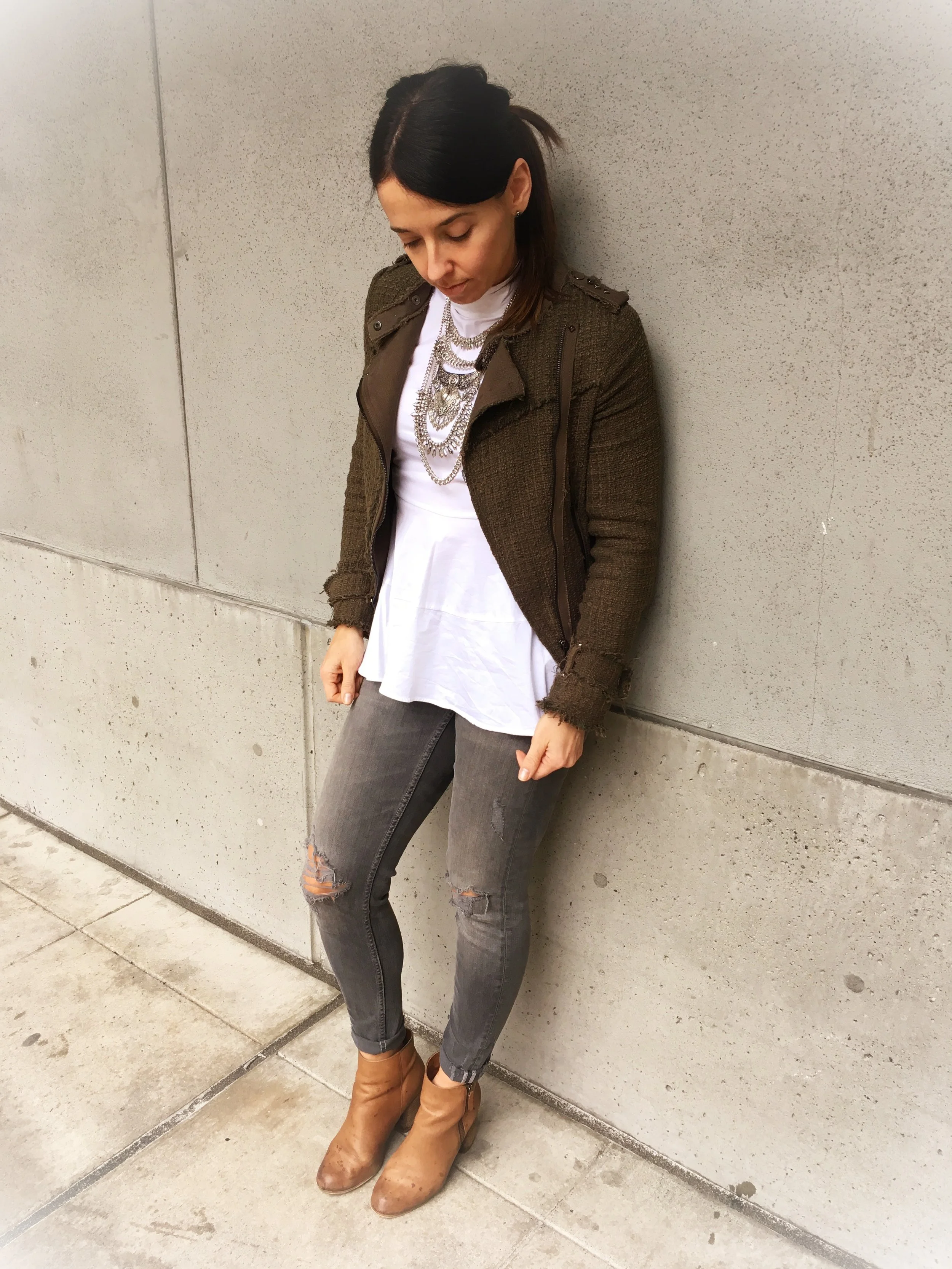 Grey Jeans & Statement Necklaces