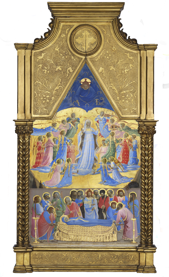 Fra Angelico (c. 1395 - 1455), Dormition and Assumption of the Virgin , tempera with oil glazes and gold on panel, 1424-1434, 24 5/16"x15 1/16", Collection of the Isabella Stewart Gardner Museum, Boston, MA
