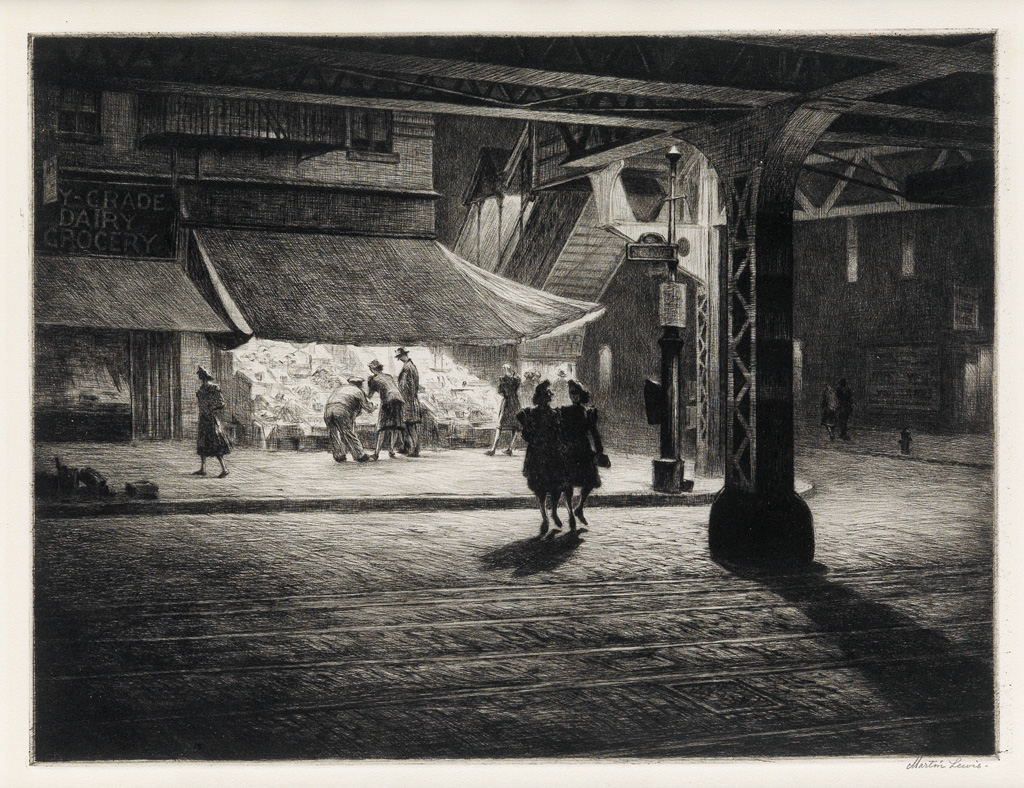 Martin Lewis, Yorkville Night , drypoint, 8.5” x11.5”, edition of 18, signed Sold for $42,000 at Heritage Auctions (Estimate: $25,000 - $35,000) Sale date: May 7, 2017, Lot #355 Same image sold in 2016 for $35,000, in 2008 for $26,400 It was also offered in 2001 and 2002 for estimates of $1,500 - $2,000 and was unsold both times via Swann