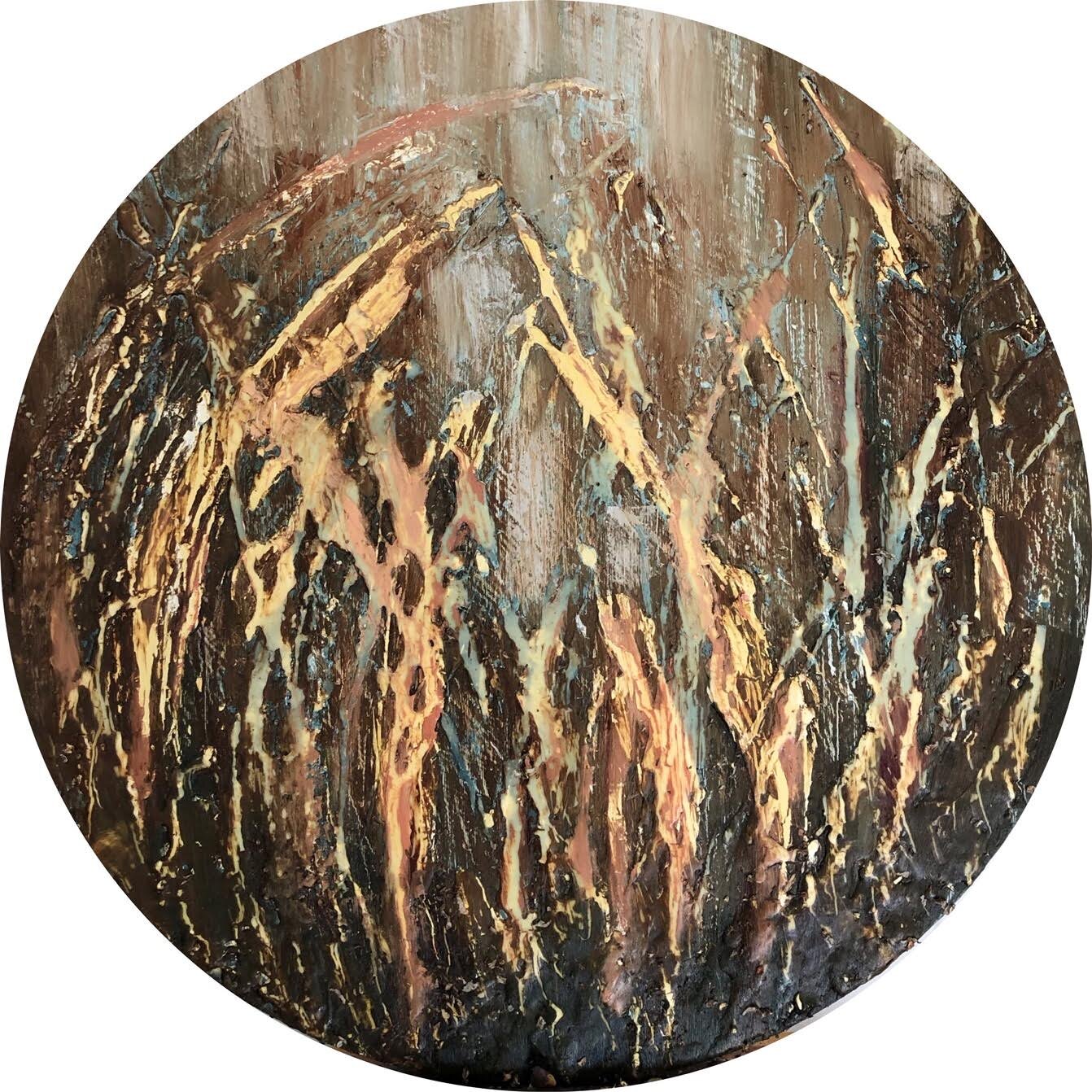 Victoria Fry As the Colors Change 2020 beeswax and oil on wood 19” in diameter $475 www.vifrypainting.com