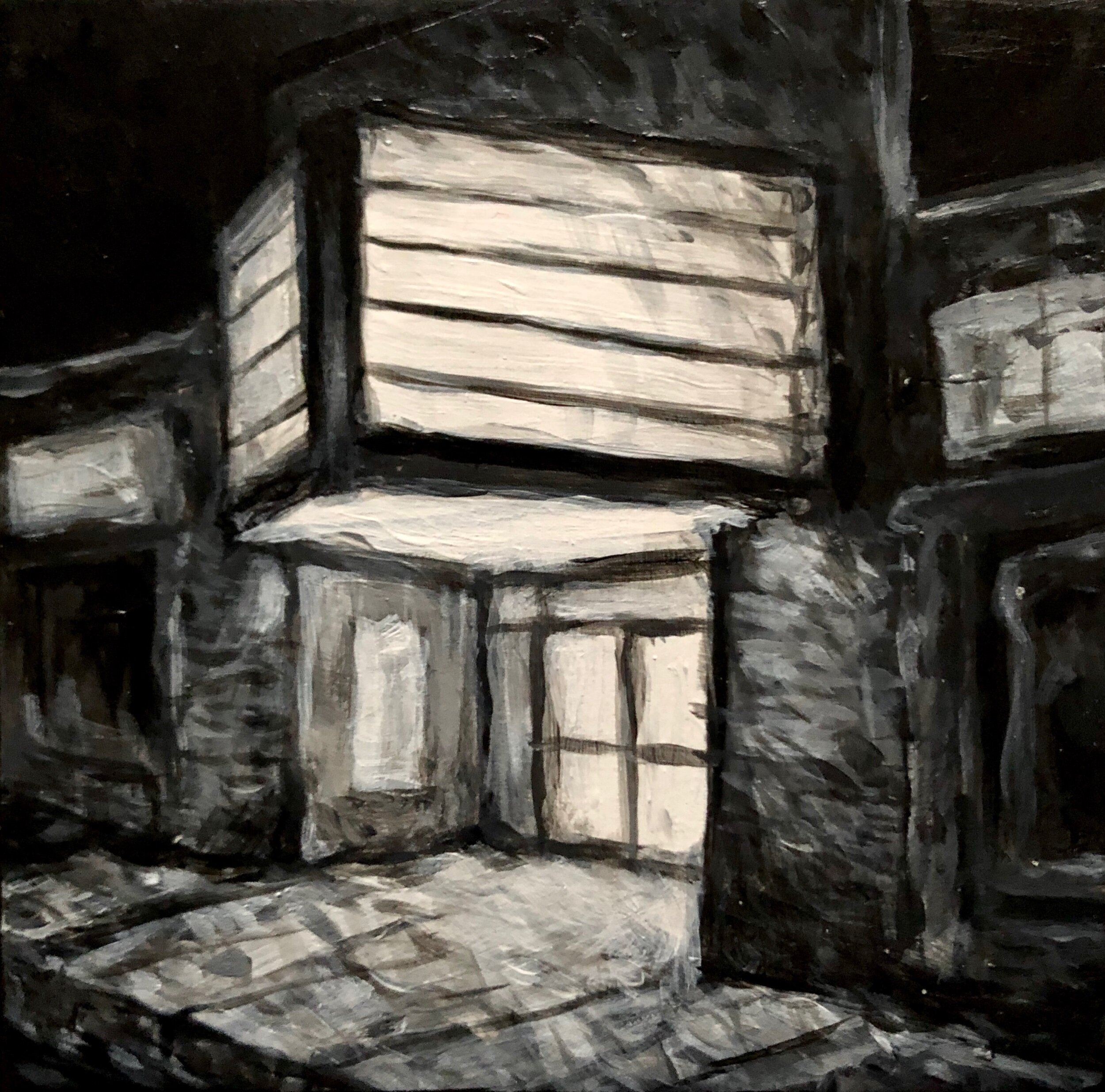 Under The Marquee, acrylic on panel, 4” x 4”, 2020