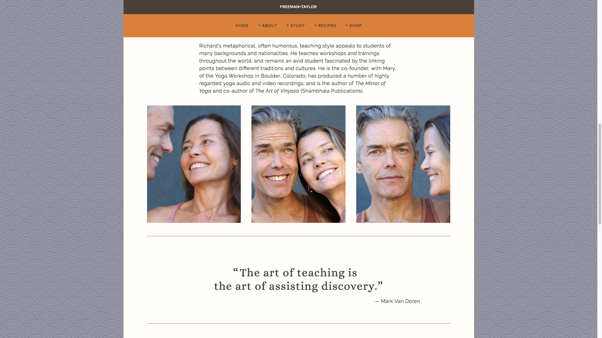 Official website of Richard Freeman and Taylor, highly respected, much beloved, rockstars of the yoga world. Visit www.richardfreemanyoga.com