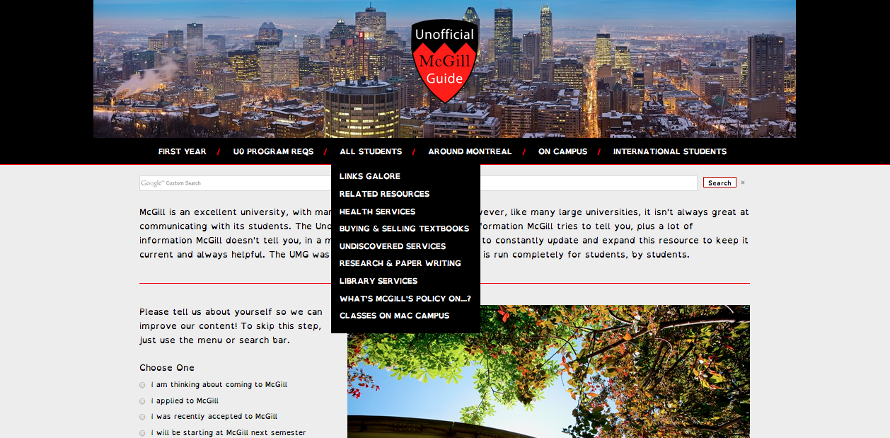 screenshot of the UMG landing page