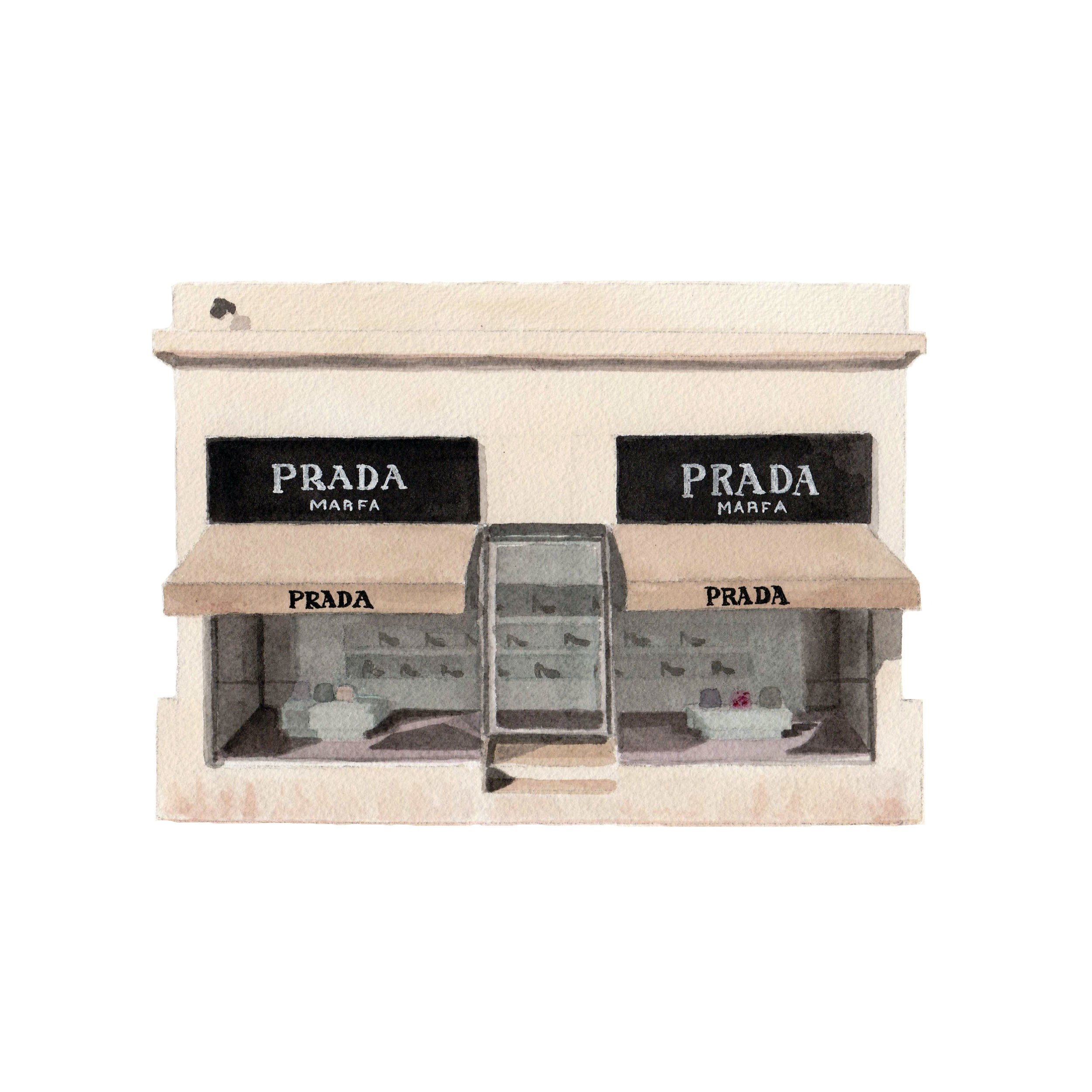 Prada Marfa in watercolor, pencil and ink