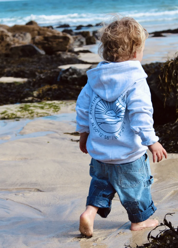 Kids Light Grey Hoodie - Blue Wave — Porthmeor Beach