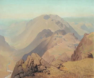 Delmar Harmood Banner (1896-1983), ‘A River Winding through a Mountainous Landscape’ – Sold for £2,200