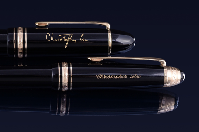 (Lot 483: a Montblanc, Meisterstuck, 149, Pix, black fountain pen , est. £300-500 and Lot 484: a Montblanc, Meisterstuck, Pix, ballpoint pen with a black cap and barrel , est. £150-250.