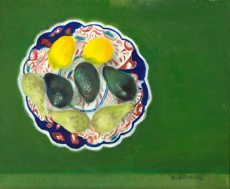 Elizabeth Blackadder, (b 1931) Japanese plate with Fruit est £5,000-7,000