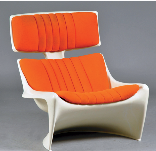 1968 lounge chair made of moulded plastic and fabric. Designed for Cado by Poul Cadovius and Steen Østergaard
