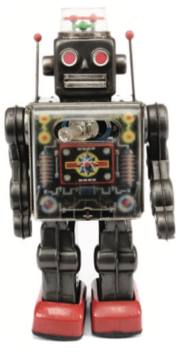 1960s battery operated ‘Fighting Robot’ with plastic dome and protruding gun, 12in/30cm tall. Sold for £60 in September 2014