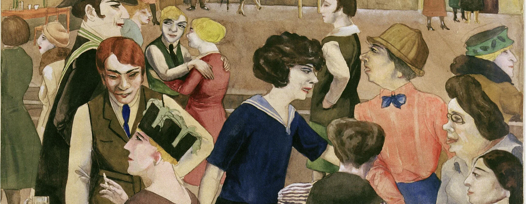 Rudolf Schlichter, 'Damenkneipe (Women's Club)', c. 1925. Watercolor and India ink over pencil on paper. Credit: Private Collection. © Viola Roehr v. Alvensleben, Munich.