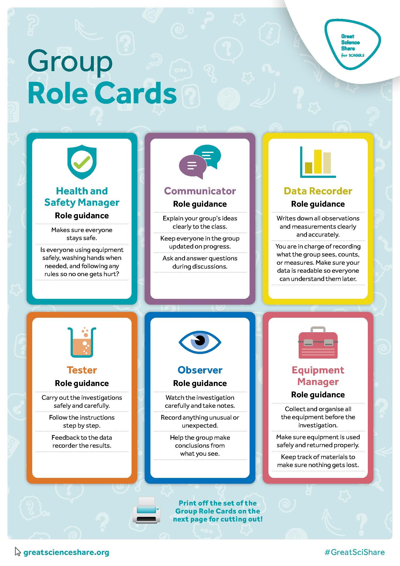 Geoup Roles Group Role Cards — The Great Science Share for Schools
