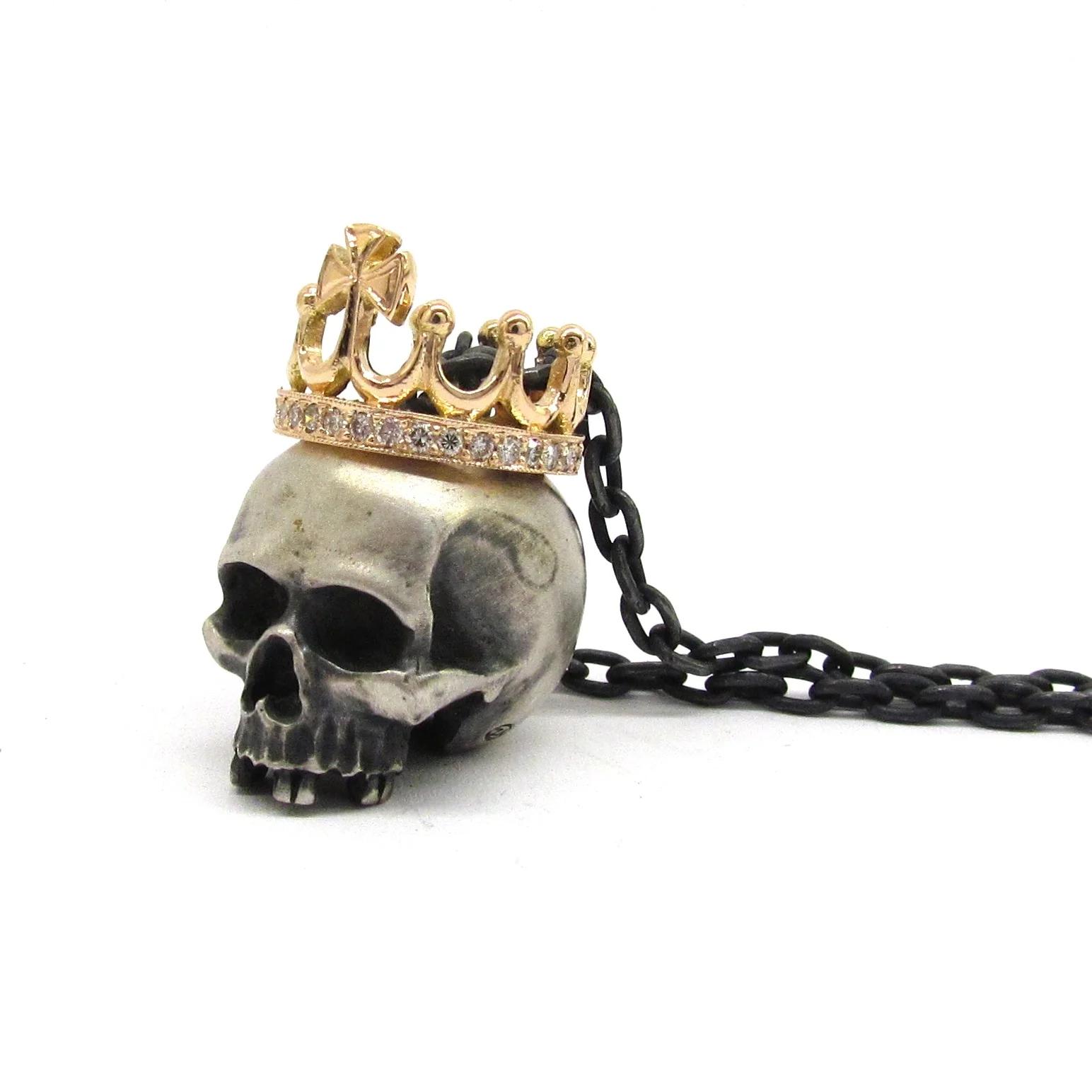DEAD KING NECKLACE - oxidised sterling silver and rose gold with white diamonds