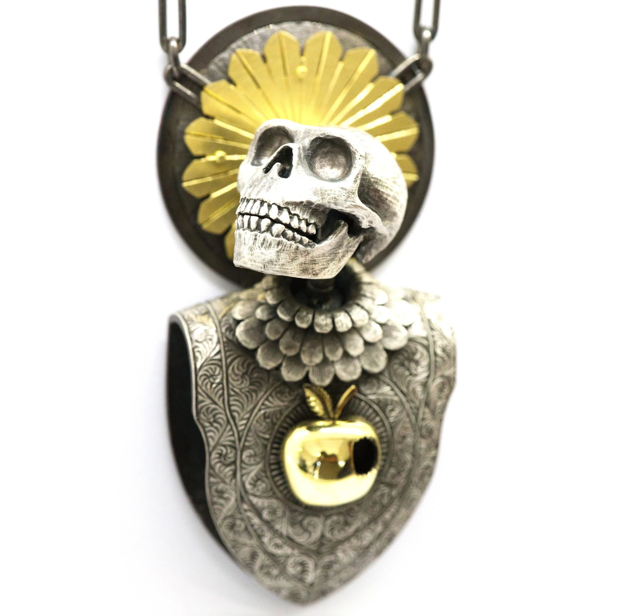SAINT NALEDI - hand-carved and engraved neckpiece in sterling silver and yellow gold