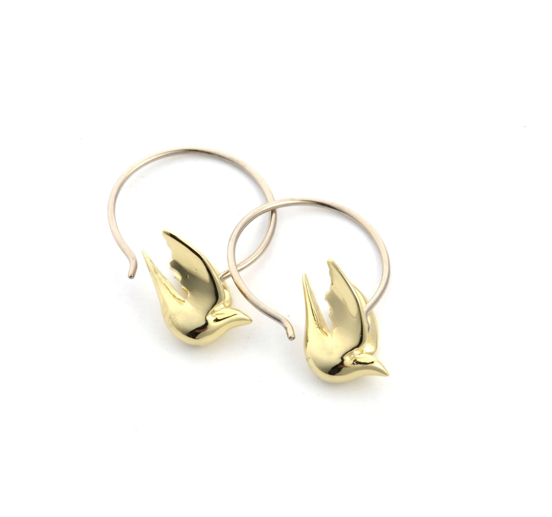 FLIGHT BIRD EARRINGS - yellow and white gold