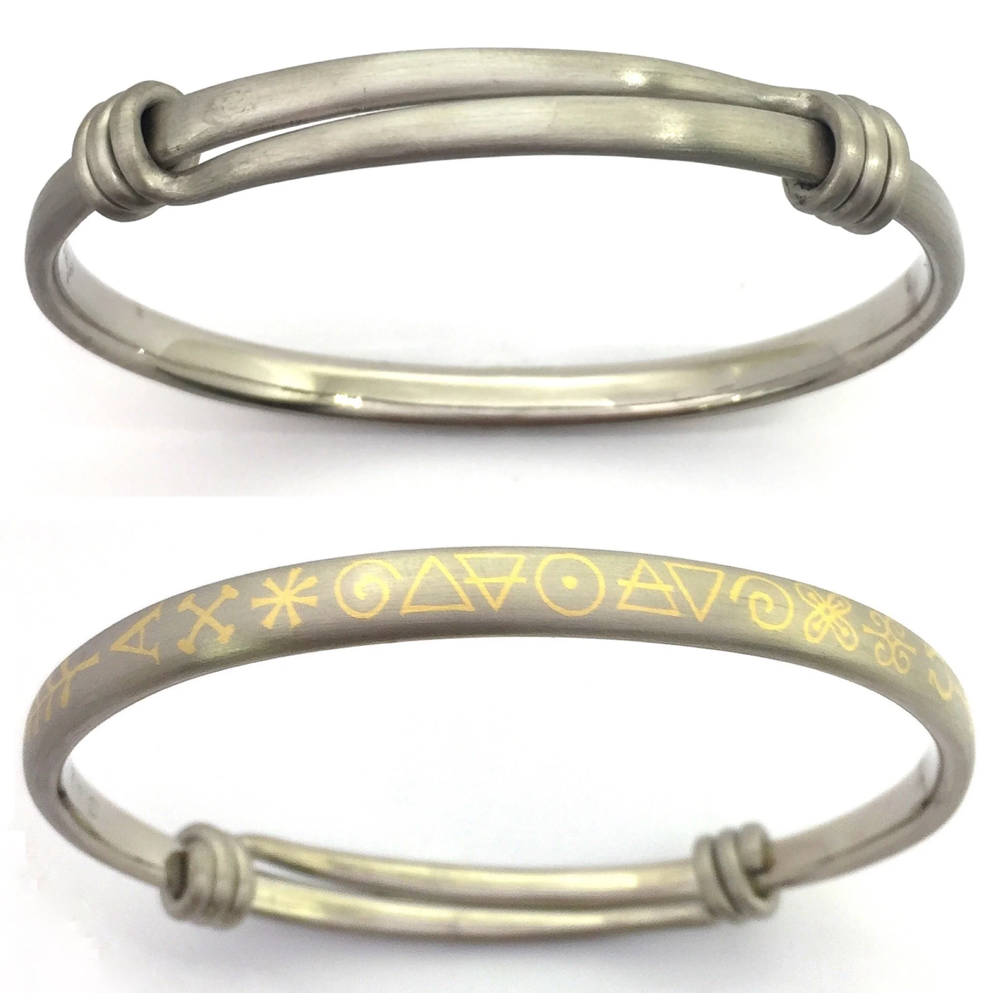MENS BANGLE - hand-engraved white gold with yellow gold inlay