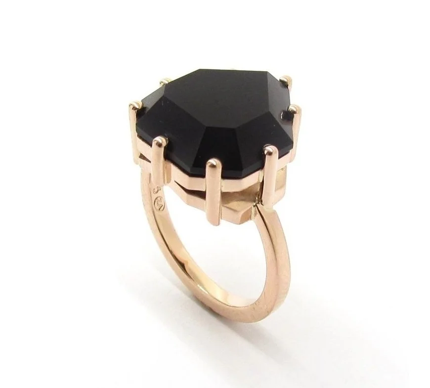 GEOMETRIC ONYX RING II - handcrafted in rose gold with a custom polished onyx