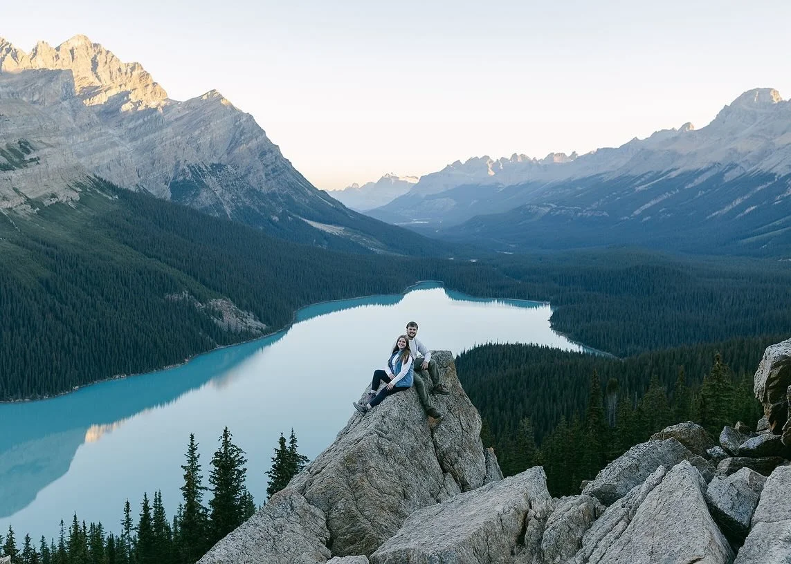 It was a calm, chilly morning in Banff &mdash; about 0&deg;C at sunrise, the kind of air that wakes you up fast.

Drew had been planning this proposal with me for weeks. We hiked up separately so I could stay hidden in the trees while he proposed.

E