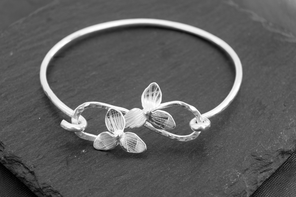 Orchid Silver Bangle | Lizzie Kershaw Jewellery