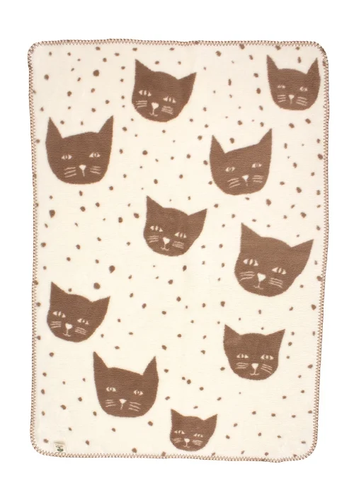 unisex baby blanket with cats off white brown snuggle soft cotton.jpg