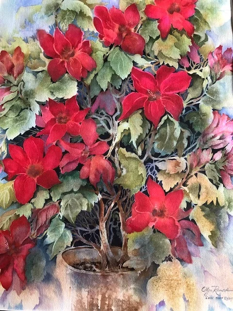 One of the hundreds of watercolours painted by my brilliant Gran (the photograph doesn’t do it justice). It is aptly titled, Love That Red.