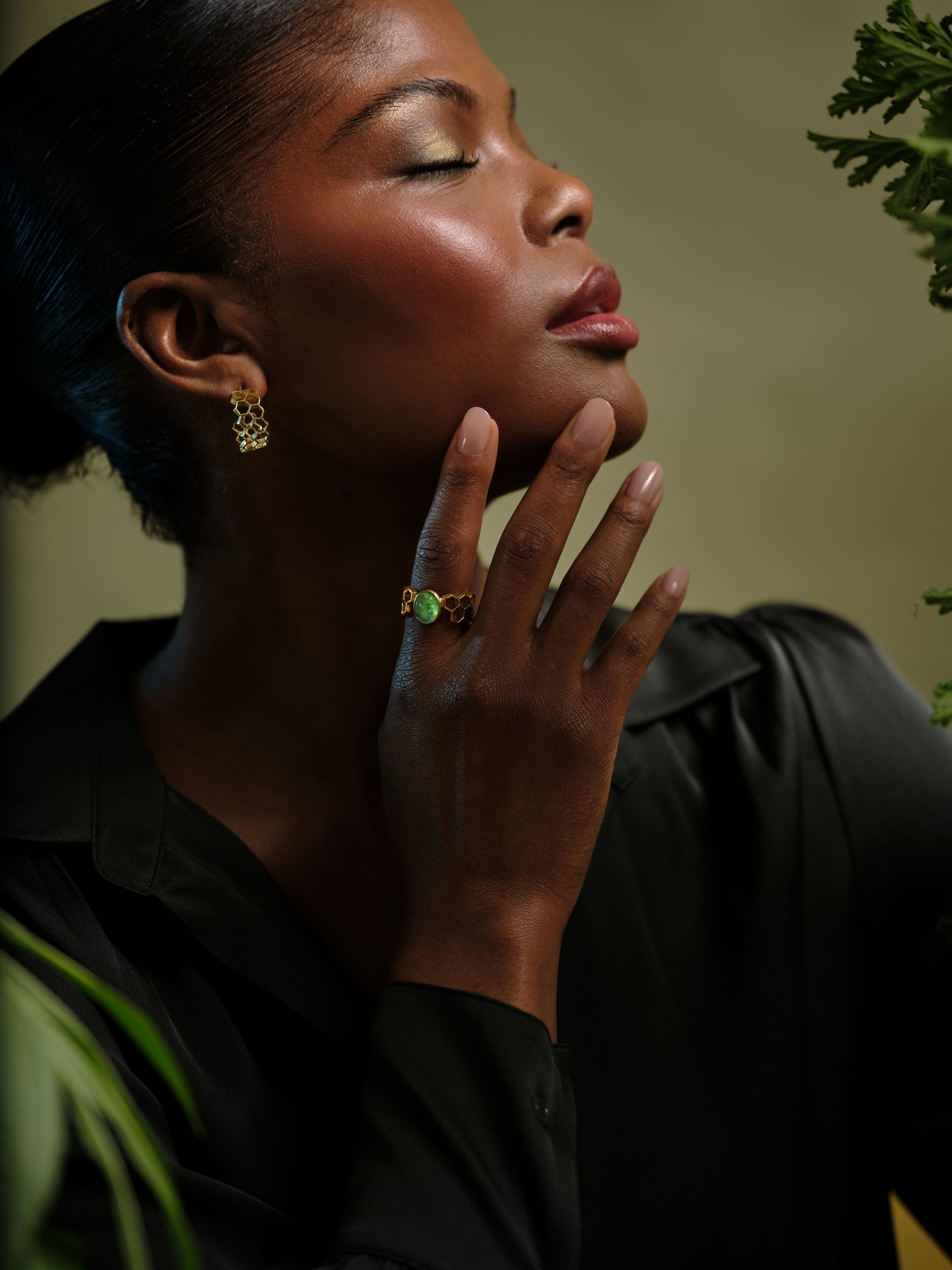 18k Yellow Gold Honeycomb Hoop Earrings