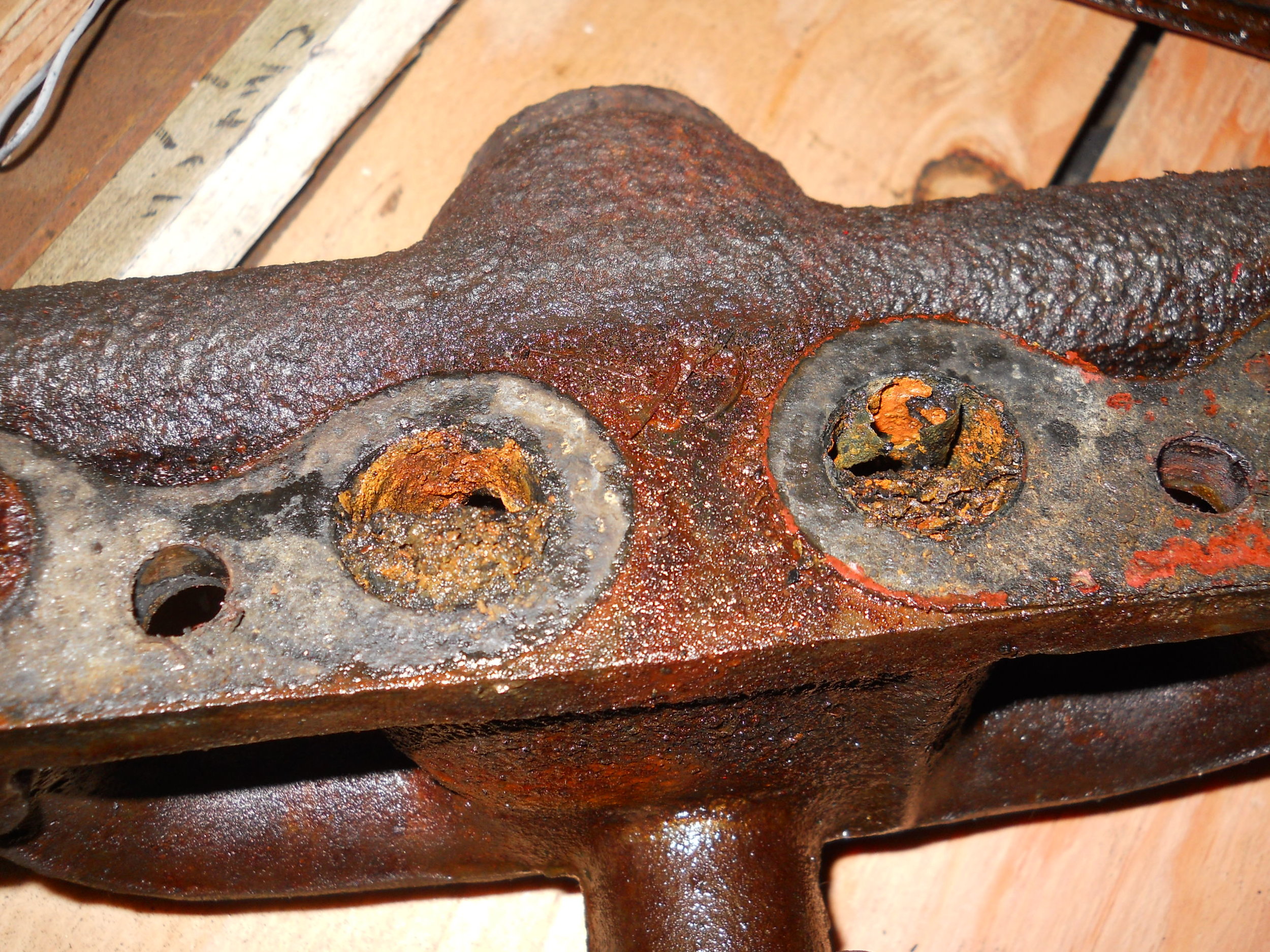 “This is a picture of the exhaust manifold where water has gotten into the passages from number 2 and 3 cylinders,” Fred Moses said. “The water entered through the muffler.”