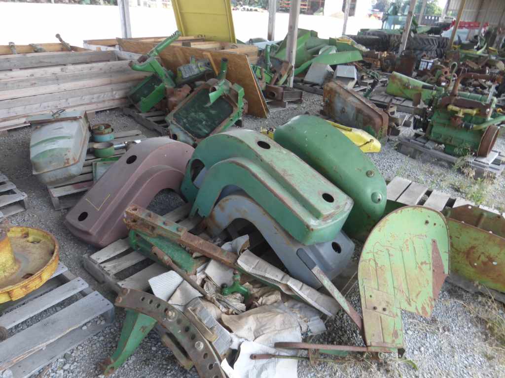 This photo shows some of the pre-1972 John Deere parts to expect at the New Paris Tractor Parts Co. yard auction held by Polk. Photo Polk Auction Co.