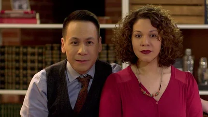Gordon Chow and Virginia Lee Marie Martinez in Jamil Khoury’s video play “Multi Meets Poly: Multiculturalism and Polyculturalism Go On a First Date”, 2015