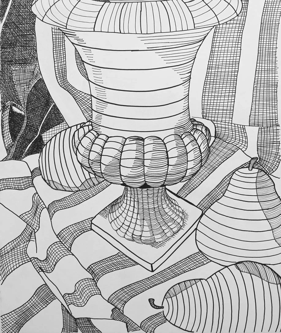 contour drawing with micron pens and sharpie