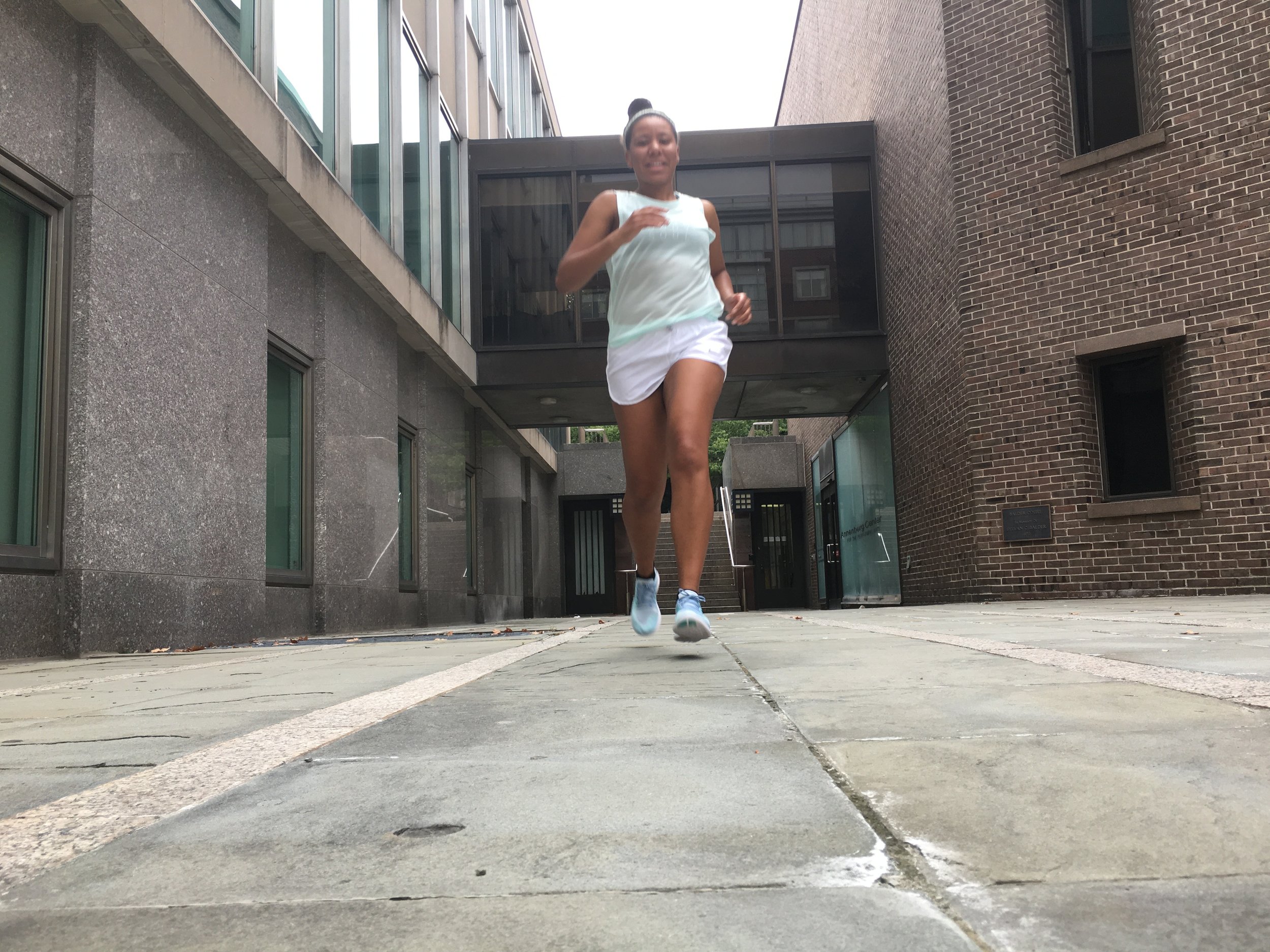 Perfect for summer running, Stacey is wearing the Nike Breathe tank and Nike Tempo shorts.