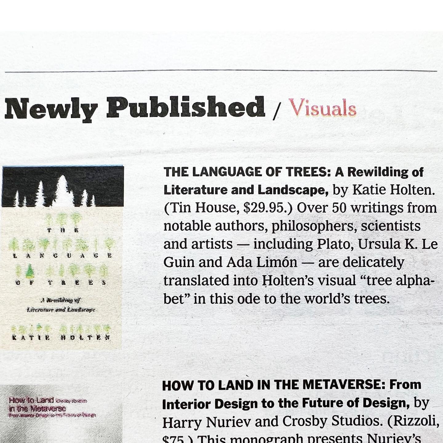 What an unexpected thrill 😍😱😭🤩🥳 to see The Language of Trees at the top of the first page of this weekend's @nytimes Book Review. 😲🤭🥰

Turn the page &mdash; and Sarah Sze shares her love of books in the By the Book section. 🙌

Thank you to w