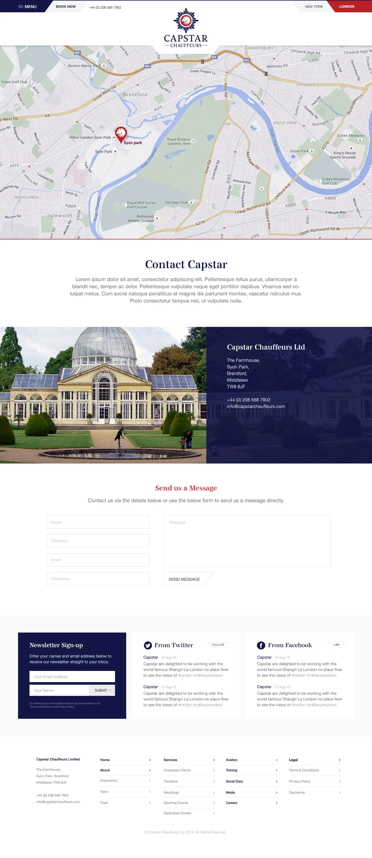 Capstar Chauffeurs Website Contact Page