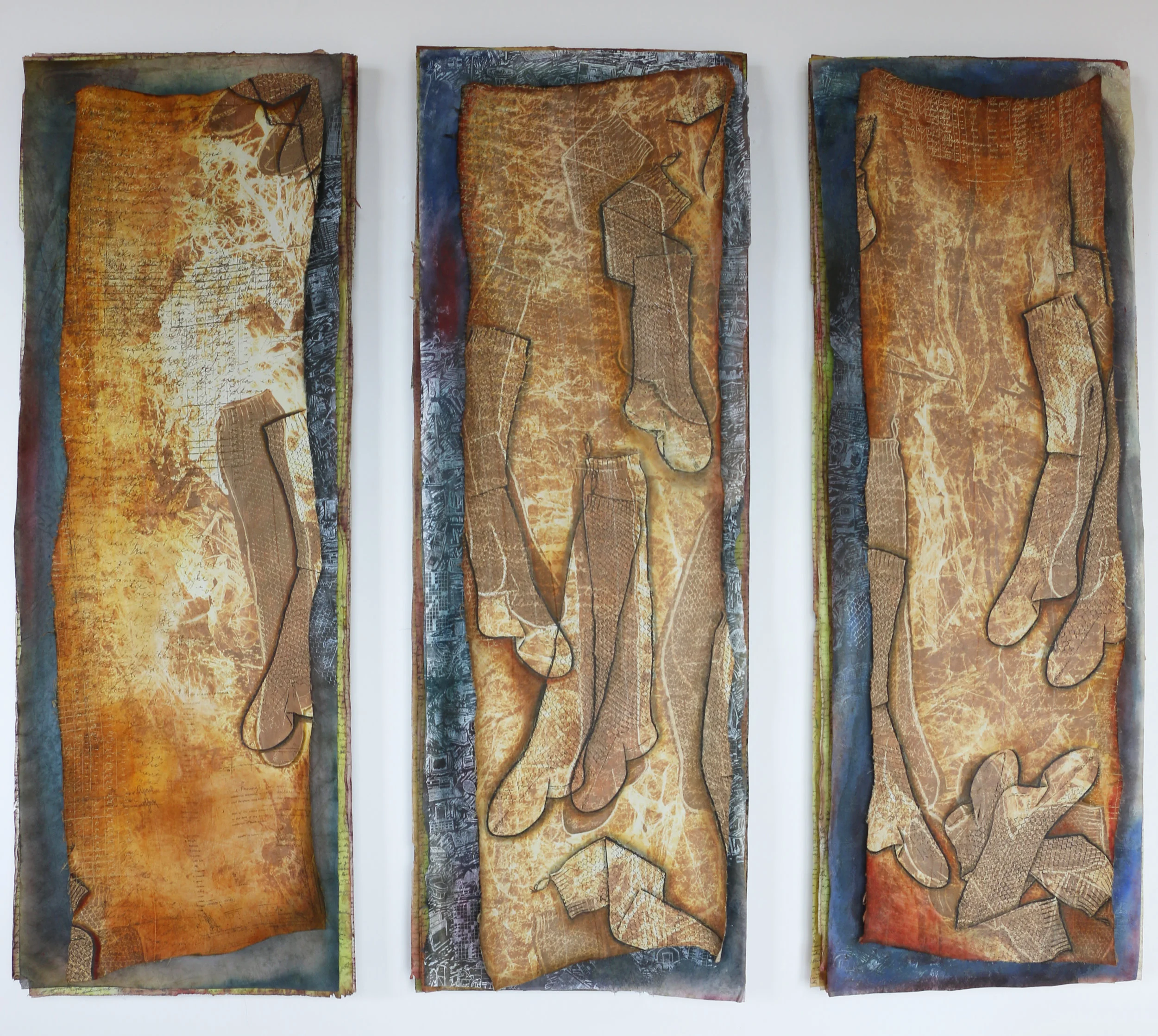 Sicilian Socks—The Sacred and Profane rayon, synthetic fiber, pigment, wood / dye 63" x 80" x 3" 1992