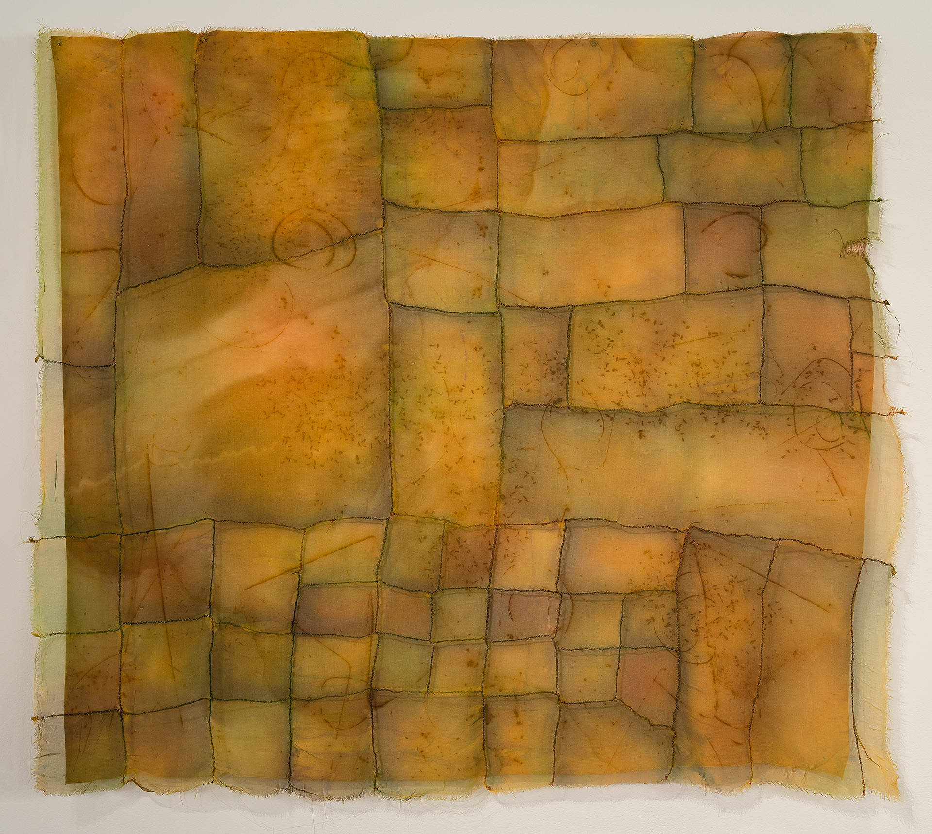   Beneath   cotton, silk, iron oxide, thread / dyed, hand-stitched  36" x 40" 2002 