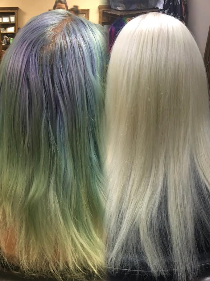 Removal of faded Pulp Riot color, using lightener and 20 volume.