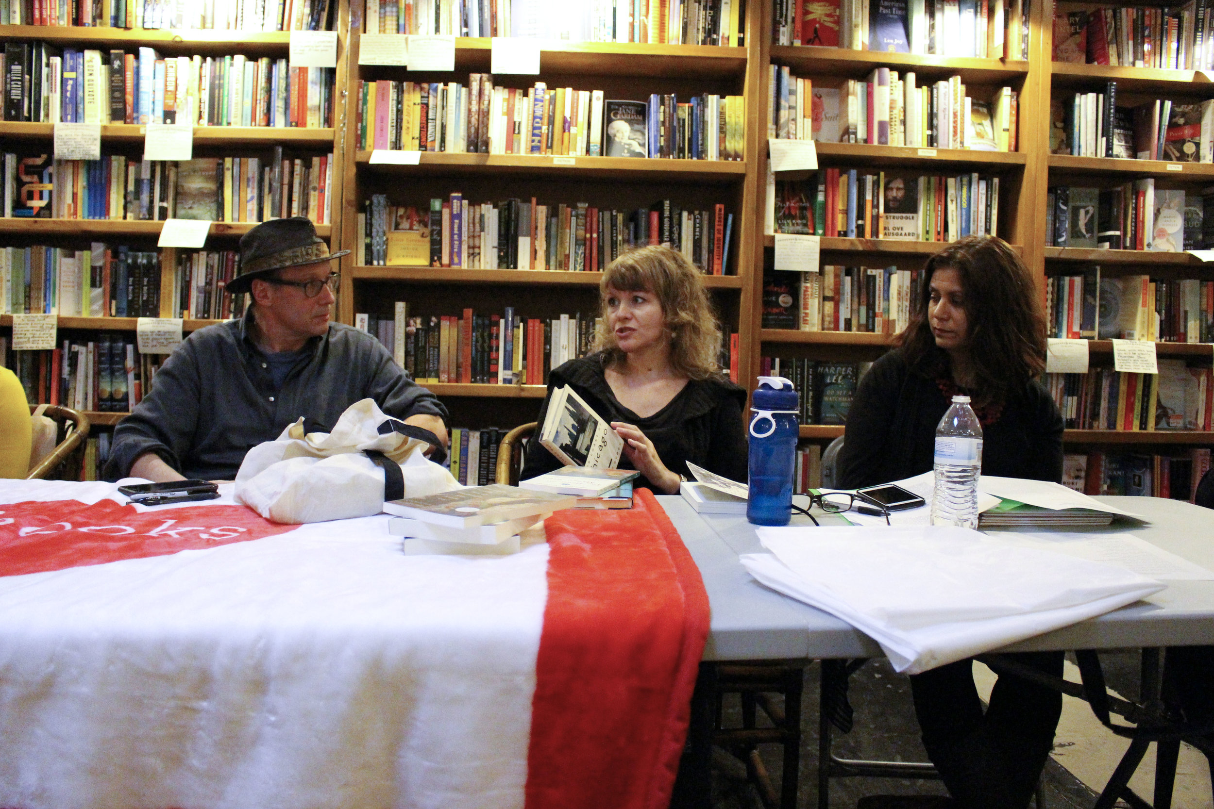 Donald G. Evans, Christine Sneed, and Toni Nealie at Bookends & Beginnings.