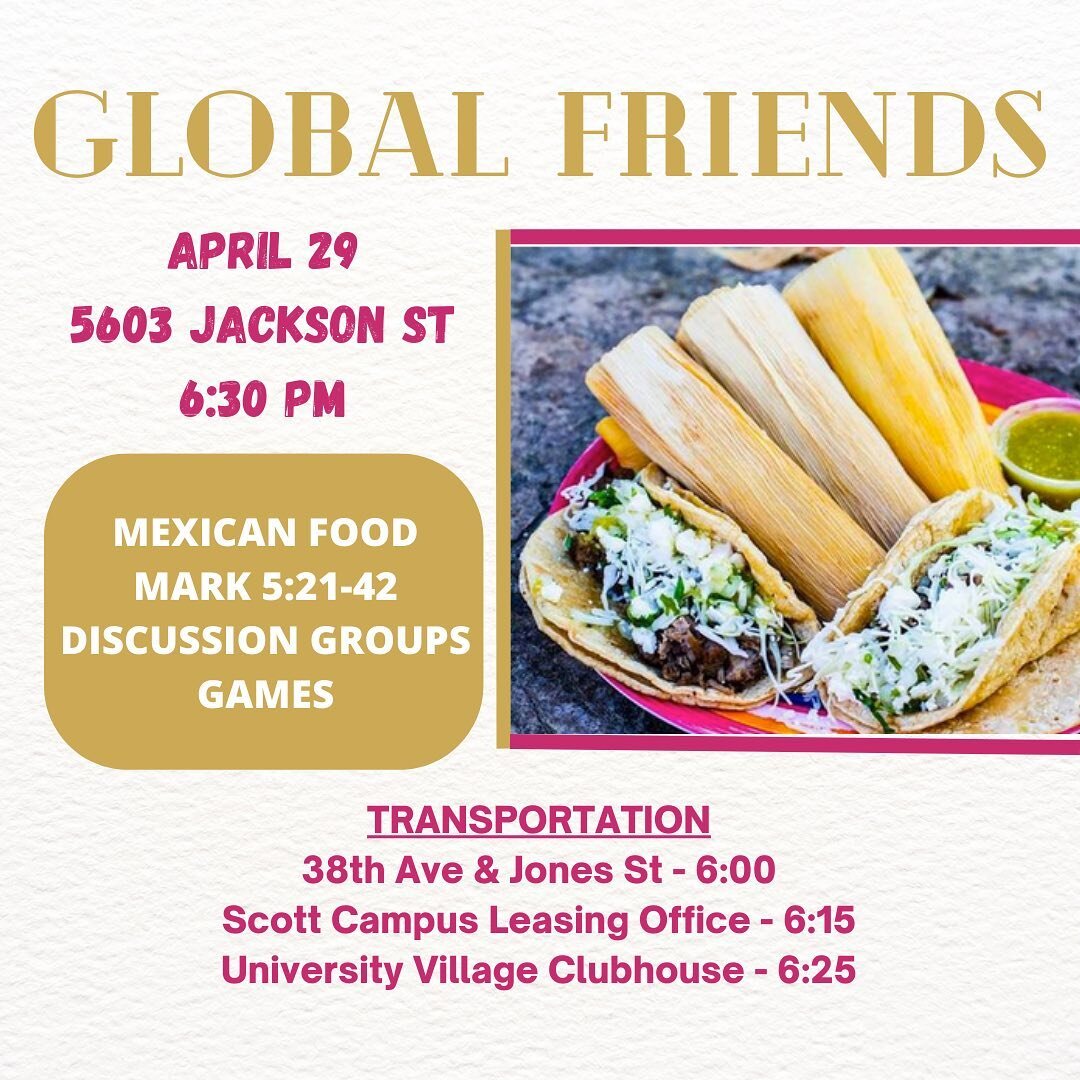 Happy Friday friends!! 🥳 soak up some of these last moments with friends before the semester ends! Join us for food, conversation, and games at Nathan&rsquo;s home tomorrow night!

See you soon! 🤩