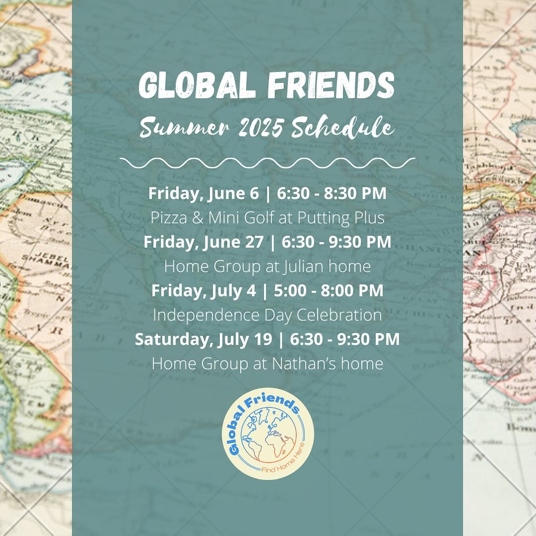 Hi global friends! 👋🏽🌍

Happy summer! Mark your calendar for our fun summer events! 📆 We will also be having weekly Wednesday night hangouts so if you&rsquo;re interested, message us for a link to join our summer WhatsApp group! ☀️🏐