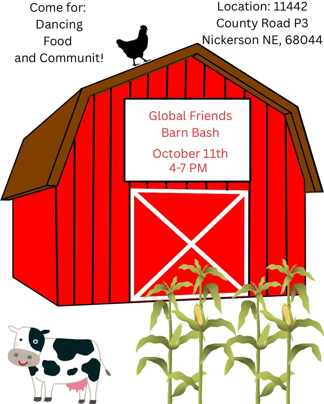 Everyone get excited because October 11th is the Global Friends Barn Bash!!!! Scan the QR code to sign up! Transportation will be provided at 3pm at University Village! Please reach out if you need a ride from Creighton or the Medical Center! Can&rsq