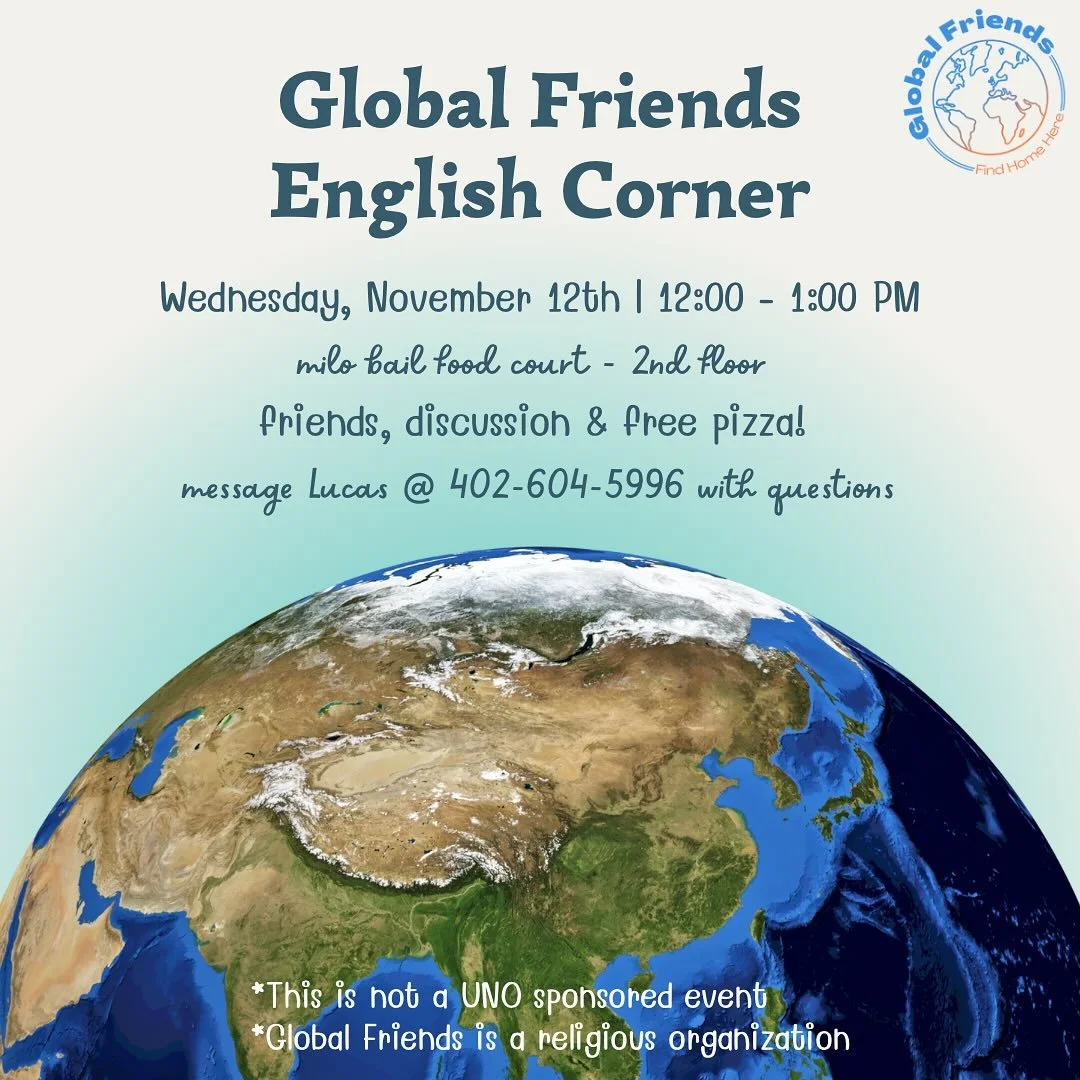 Join us at English Corner tomorrow for friends, discussion, and free pizza!