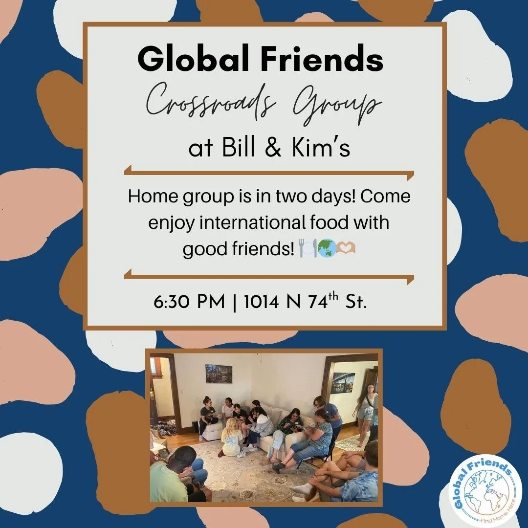 The crossroads home group is meeting at Bill &amp; Kim's this week! See you there! 🌏

🚐 Transportation provided:
6:00 Creighton: Deglman Circle
6:15 UNMC: 39th and Dewey