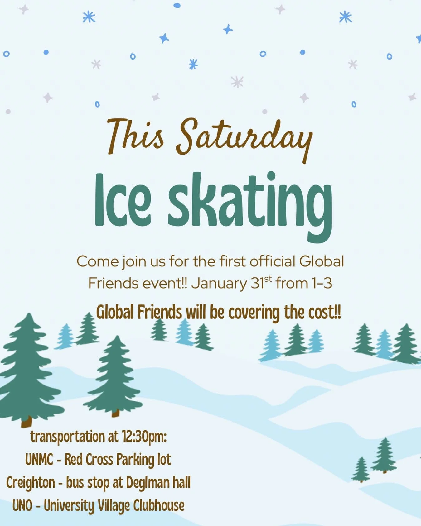 Get ready January 31st is global friends first event!!! We can&rsquo;t wait!⛸️❄️