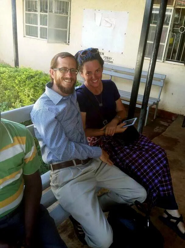 Jeff and Stephanie Bys at at local hospital with Kepha and Nickson their faithful assistants and boda boda (Motorcycle) drivers. 