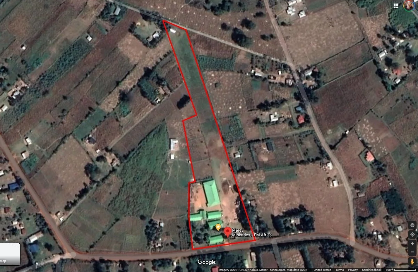 We now own 4 acres which is everything inside the red line.